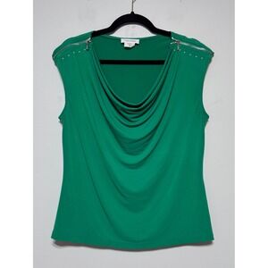 Y2K Calvin Klein Kelly Green Cowl Neck Top Size Medium Zippered Shoulder Elegant
